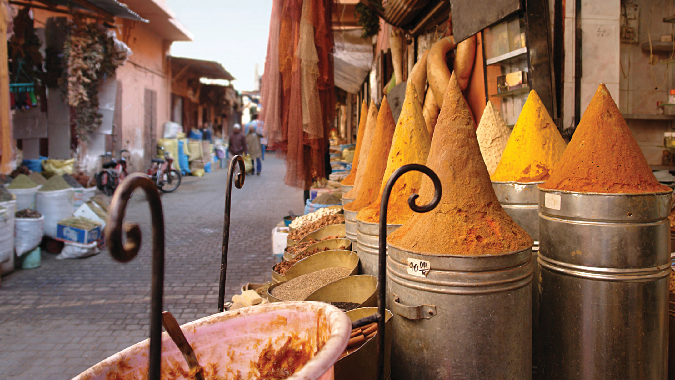 Pyramids of spices in a Marrakech market